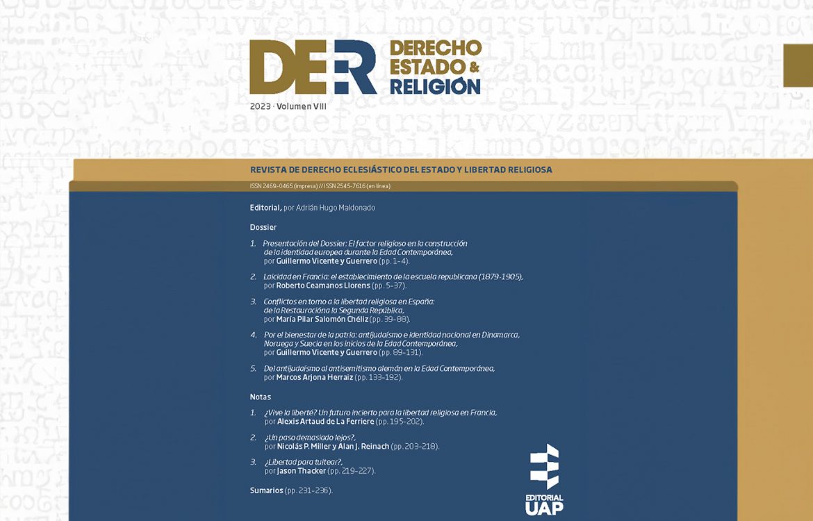 Ya se encuentra disponible la revista Derecho, Estado y Religión 2023