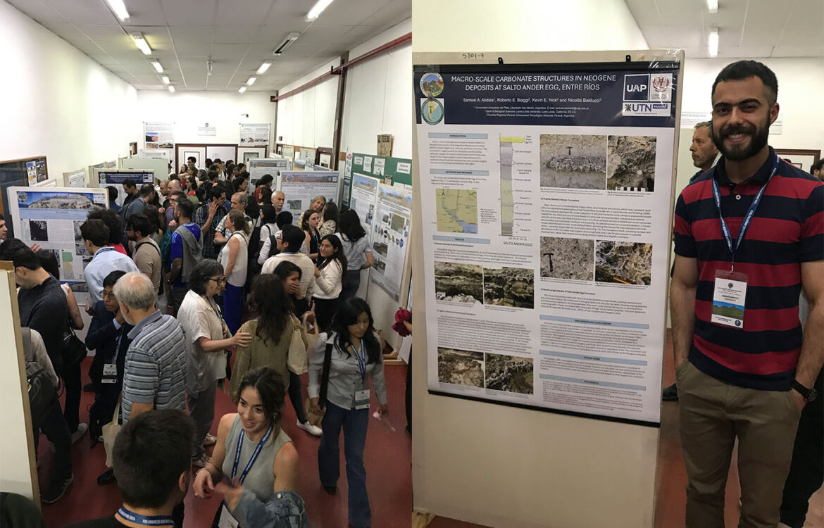 Dr. Samuel Abdala junto al póster presentado en el XXII Congreso Geológico Argentino